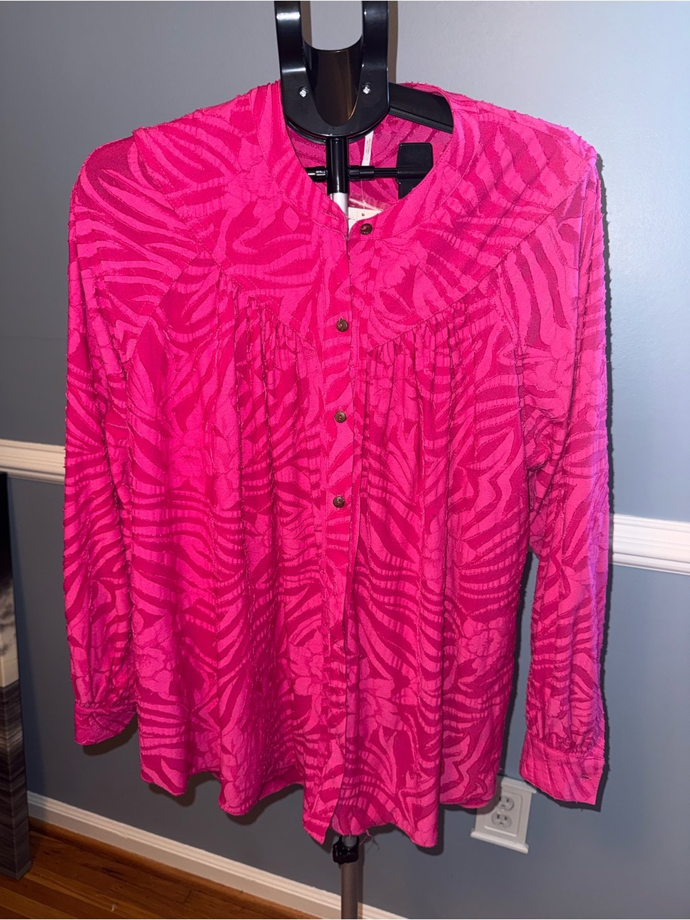 Free People NWT Pink Jacquard Oversized Boho Tunic Blouse/ an oversized XS 🩷